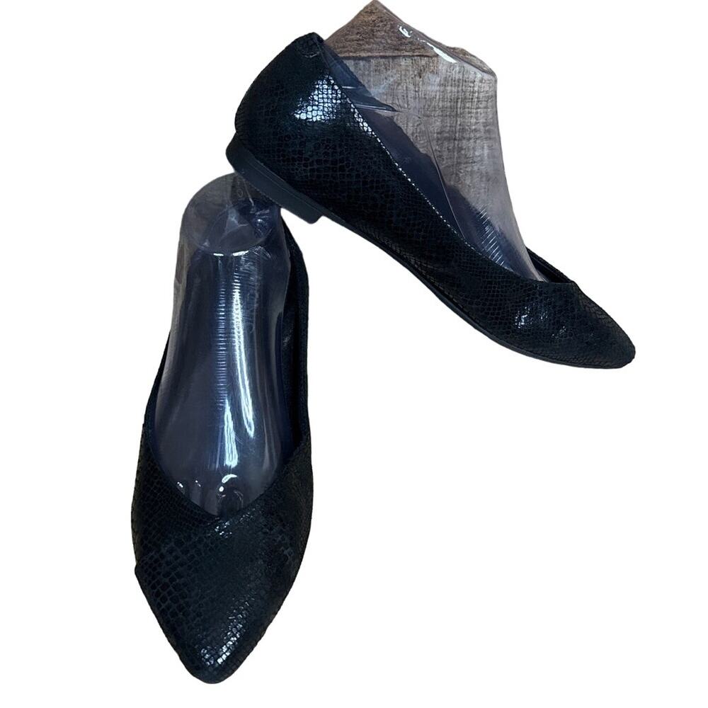 Vionic Gem Caballo Ballet Flats Pointed Toe Black Snake Print Size 7